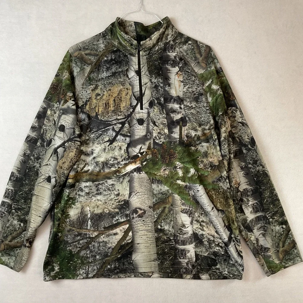 Mossy Oak Mens Birch Forest Camo 1/4 Zip Fleece Pullover Large 42-44‎ Hunting